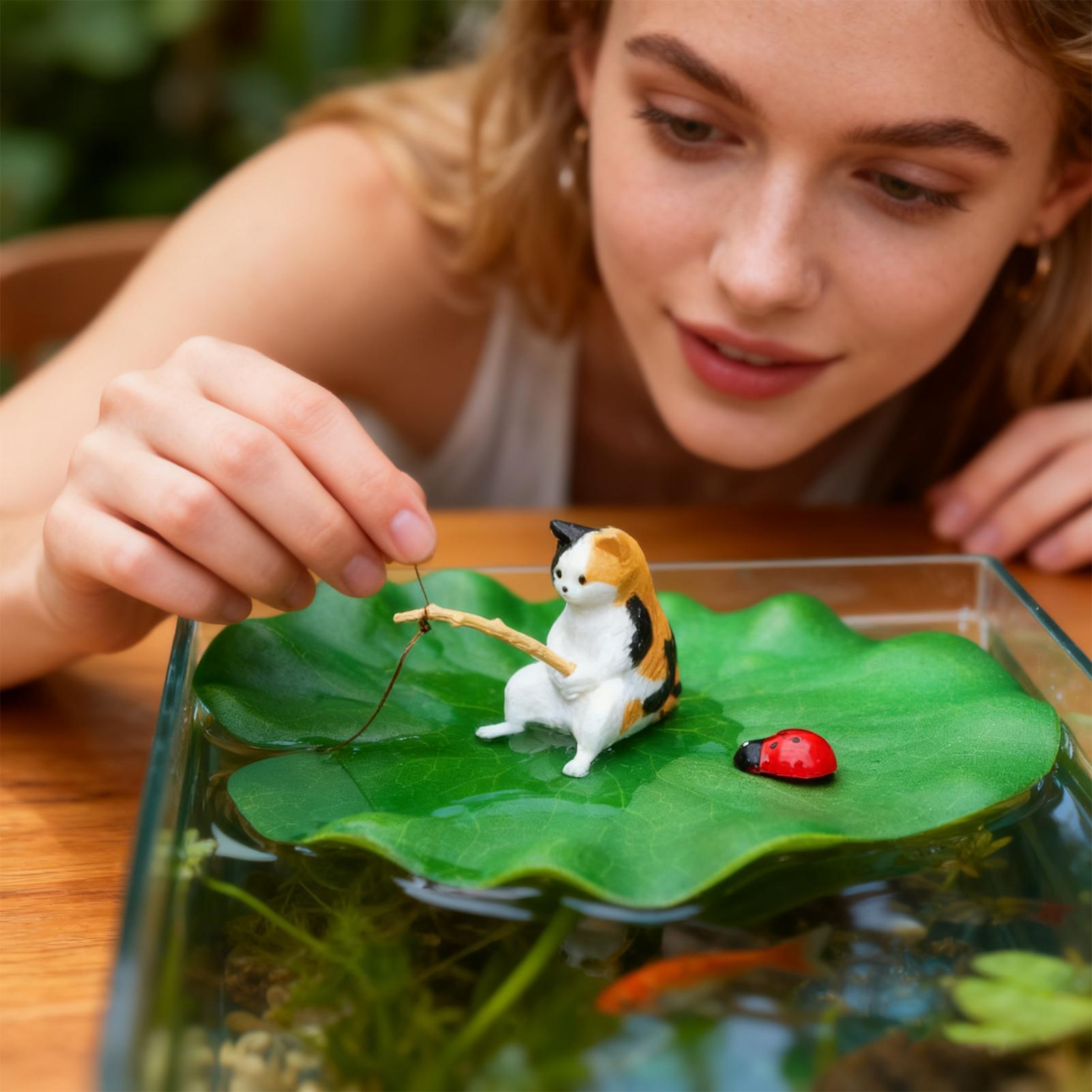 Aquarium Plant Rings - Cat Fishing on Floating Lily Pad